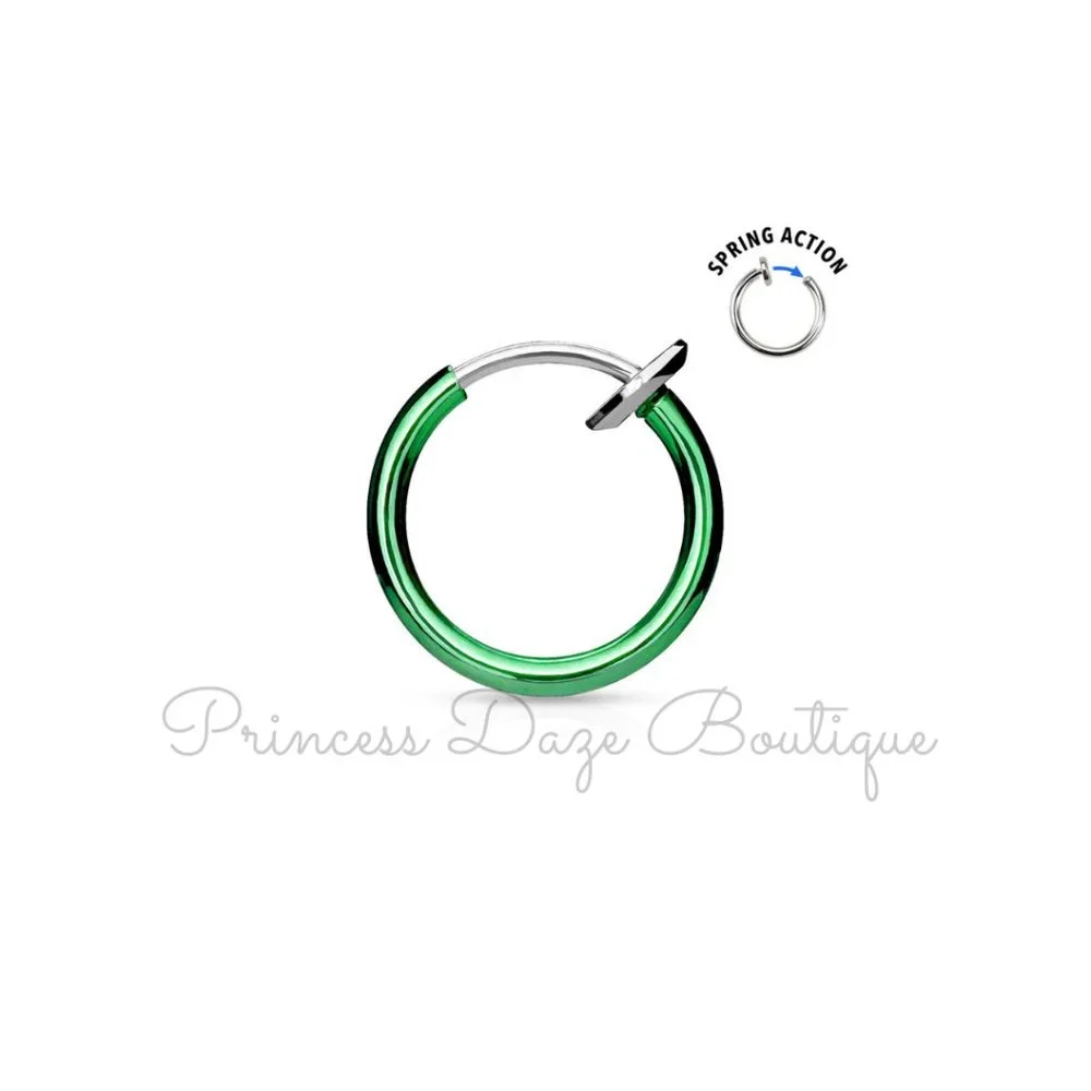 Green Spring Action Non-Piercing Septum, Ear, Nose‎ Hoop and Cartilage Earring